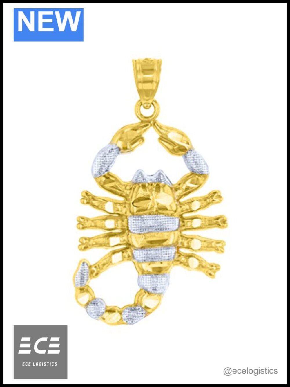 Solid 14k Yellow Gold Textured Scorpion Charm Scorpio Zodiac Pendant Necklace